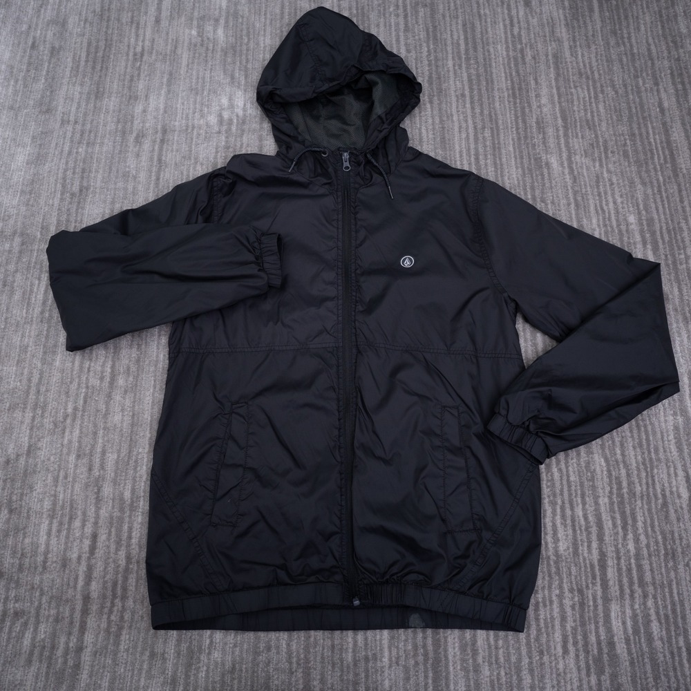 Volcom Ermont Windbreaker Jacket Mens Medium Black Water Resistant Hooded Zip Up